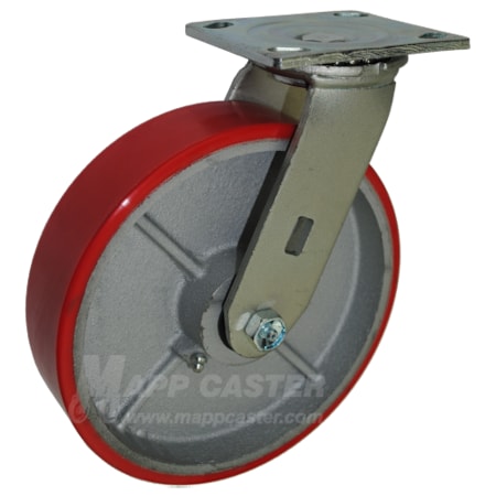 Mapp Caster 8"X2" Red Poly on Iron Wheel Swivel Caster - 1,250 Lbs Capacity 146PURB820S